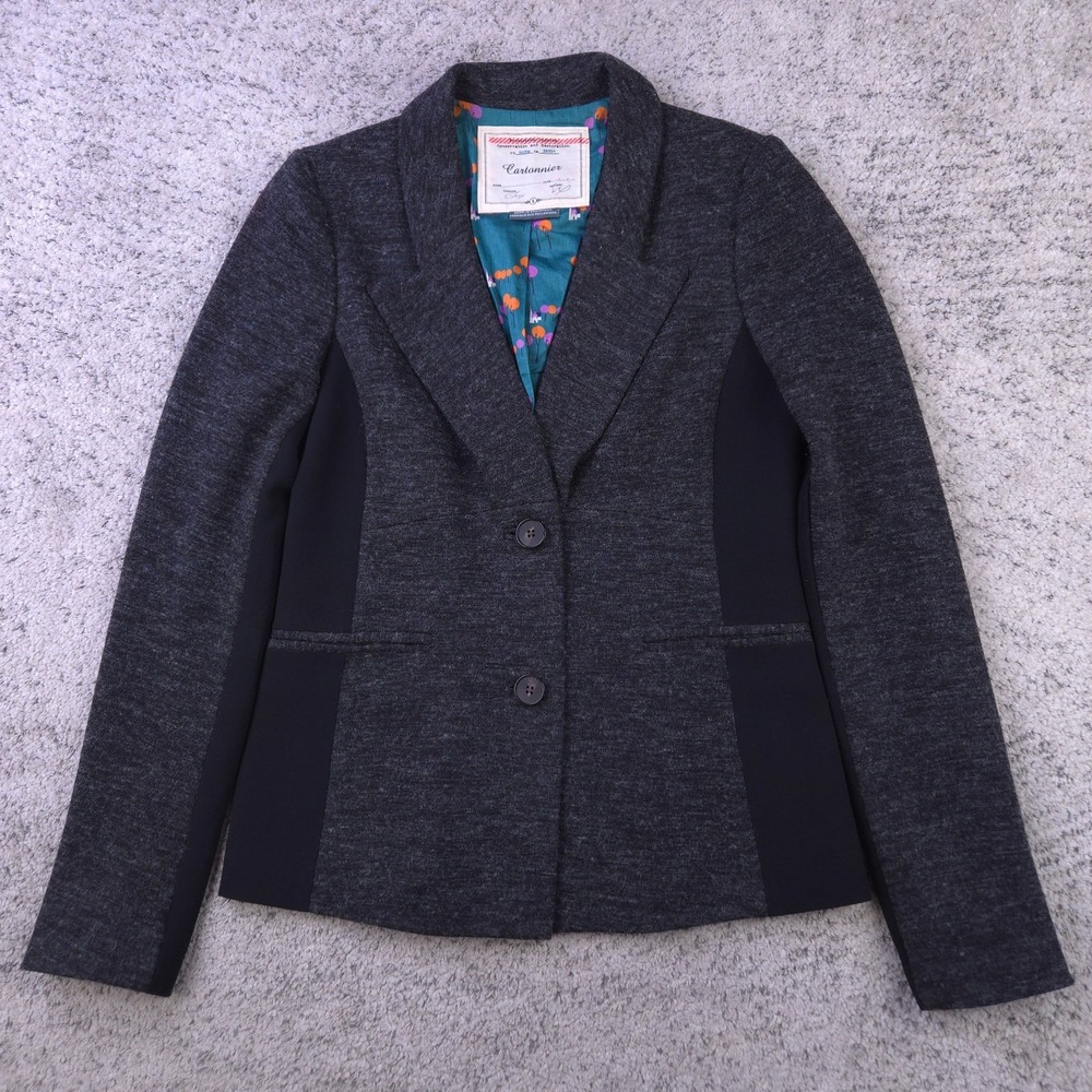 Cartonnier Blazer Womens Size 4 Jacket Anthropologie Two Button Lined Charcoal